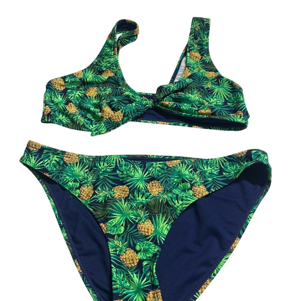 Cabana del‎ Sol Tropical Pineapple Print Bikini Set Green Blue Two Piece Size L